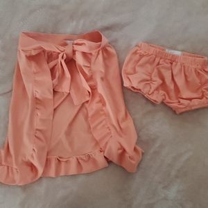 Peach tie cape skirt with matching bloomers